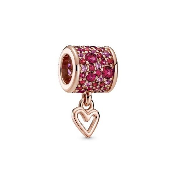 RGP Pave' Freehand Heart Barrell, Synthetic Ruby & Phlox Pink Crystal  --  RETIRED Charm Vaughan's Jewelry Edenton, NC