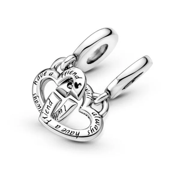 Linked Sister Hearts Split Dangle Charm, Clear CZ Vaughan's Jewelry Edenton, NC