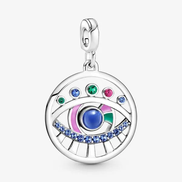 Pandora Me The Eye Medallion, Crystal, Mixed Enamel & Synthetic Ruby Charm Vaughan's Jewelry Edenton, NC