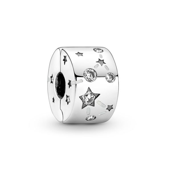 Stars & Galaxy Clip, Clear CZ & White Enamel Charm Vaughan's Jewelry Edenton, NC