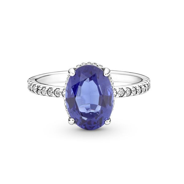 8.5, Sparkling Statement Halo Ring, Clear CZ & Blue Crystal Vaughan's Jewelry Edenton, NC