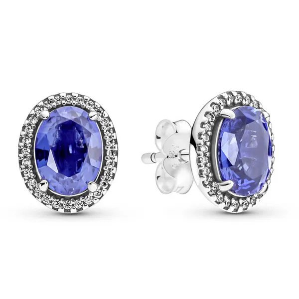 Sparkling Statement Halo Studs, Clear CZ & Blue Crystal Vaughan's Jewelry Edenton, NC