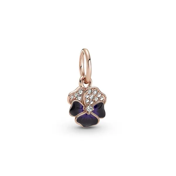 RGP Deep Purple Pansy Flower Dangle, Mixed Enamel & Clear CZ Charm -- RETIRED Vaughan's Jewelry Edenton, NC