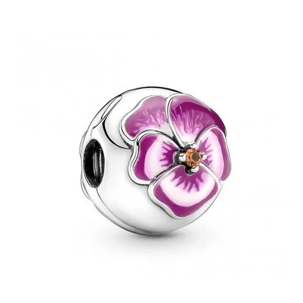 Pink Pansy Flower Clip, Mixed Enamel & Orange Crystals -- RETIRED Charm Vaughan's Jewelry Edenton, NC