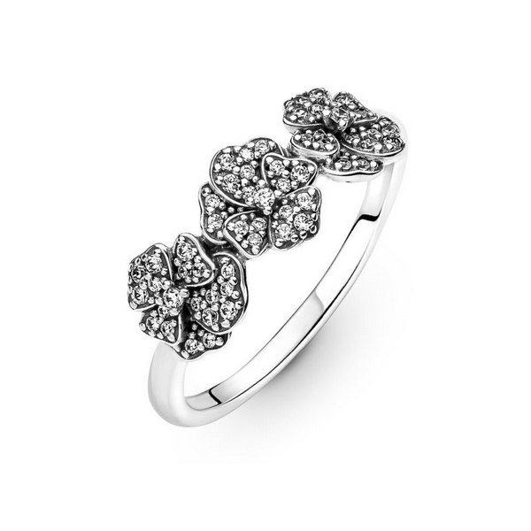 7, Triple Pansy Flower Ring, Clear CZ  -- RETIRED -- Vaughan's Jewelry Edenton, NC