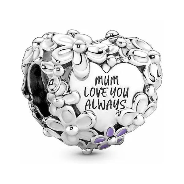 Mom Daisy Heart Charm, Mixed Enamel Vaughan's Jewelry Edenton, NC