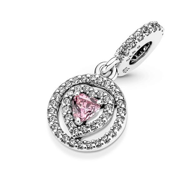 Sparkling Double Halo Heart Dangle, Pink & Clear CZ Charm Vaughan's Jewelry Edenton, NC