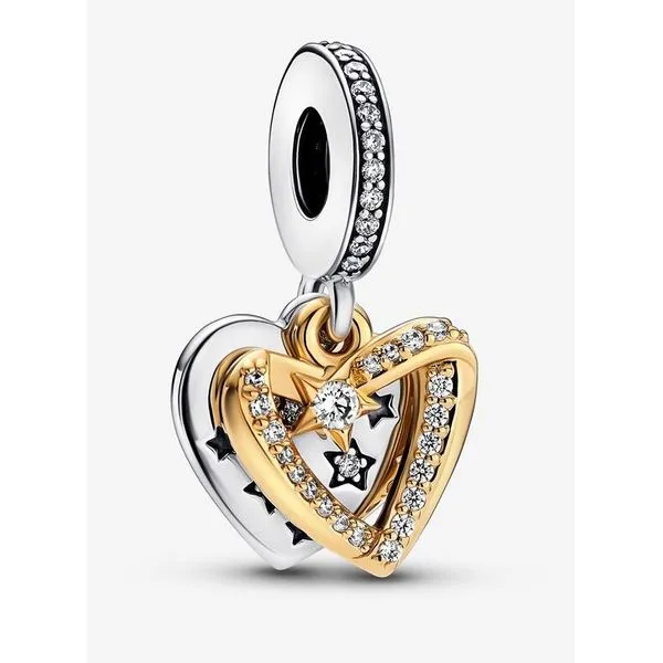 YGP Shooting Star Hearts Double Dangle, Clear CZ Charm Vaughan's Jewelry Edenton, NC