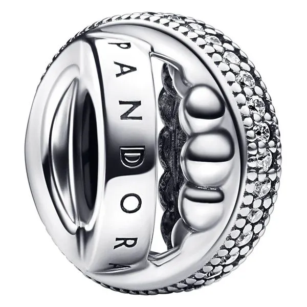 Pandora Signature Logo Pave' & Beads Spacer, Clear CZ Charm --- RETIRED Vaughan's Jewelry Edenton, NC