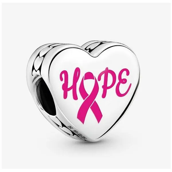 Hope Pink Ribbon Heart Charm, Pink Enamel Vaughan's Jewelry Edenton, NC