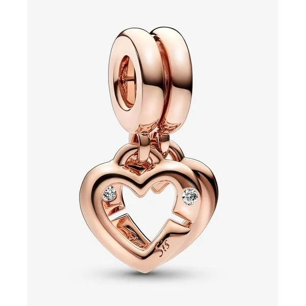 RGP Linked Sister Hearts Split Dangle, Clear CZ Charm Image 2 Vaughan's Jewelry Edenton, NC