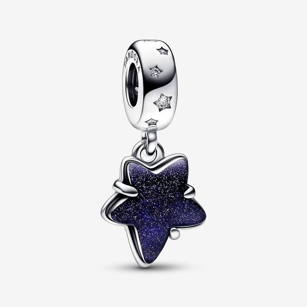 Celestial Galaxy Star Murano Dangle, Clear CZ & Blue Murano Charm Vaughan's Jewelry Edenton, NC