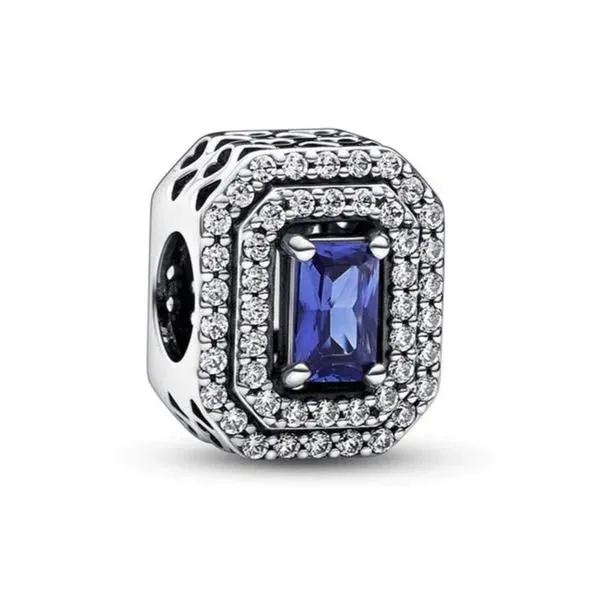 Blue Sparkling Leveled Rectangular Charm, Clear CZ & Blue Crystal Vaughan's Jewelry Edenton, NC