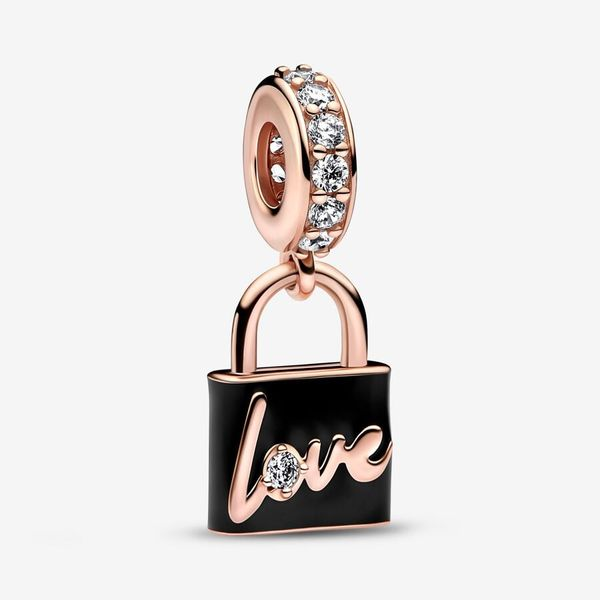 RGP Love Padlock Dangle, Black Enamel & Clear CZ Charm Vaughan's Jewelry Edenton, NC