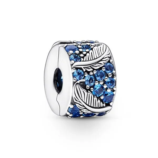 Curved Feather & Pave' Clip, Blue Crystal Charm Vaughan's Jewelry Edenton, NC