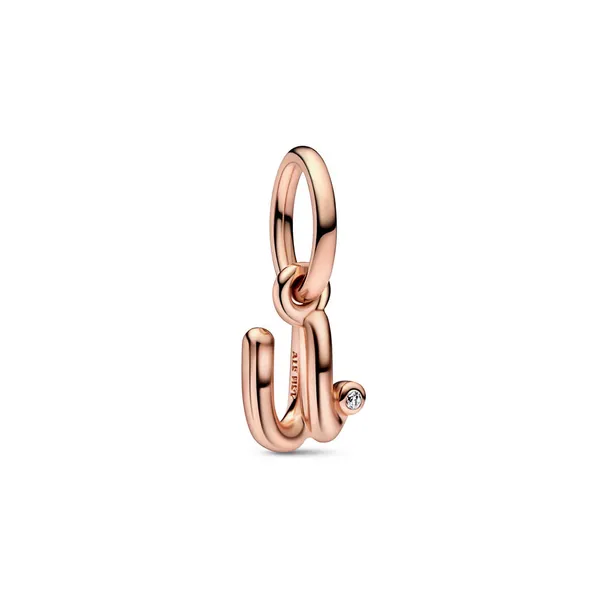 RGP Letter u Script Alphabet Dangle, Clear CZ Charm Vaughan's Jewelry Edenton, NC