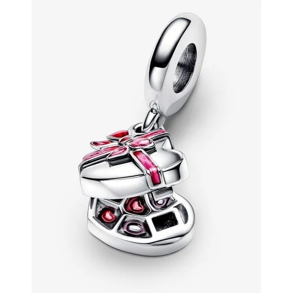 Openable Heart Chocolate Gift Box Dangle, Rose & Red Enamel Charm Image 2 Vaughan's Jewelry Edenton, NC