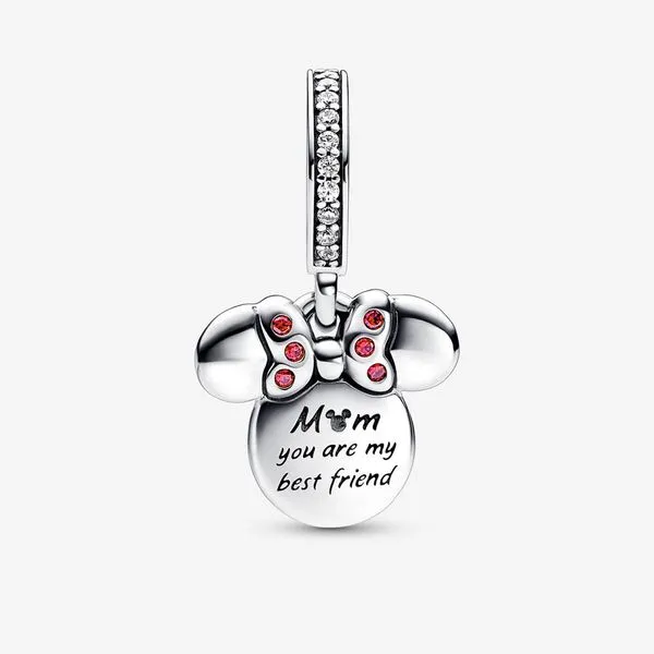 RGP Disney Minnie Mouse Silhouette Double Dangle, White Enamel, Clear & Red CZ Charm Image 2 Vaughan's Jewelry Edenton, NC