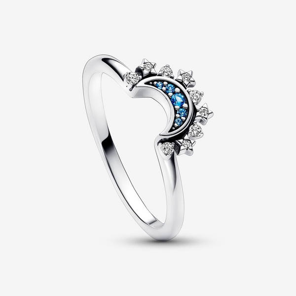 6,  Celestial Blue Sparkling Moon Ring, Blue & Clear CZ Vaughan's Jewelry Edenton, NC