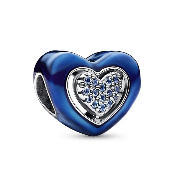 Blue Spinnable Heart Charm, Blue Enamel & Man-Made Crystal Vaughan's Jewelry Edenton, NC