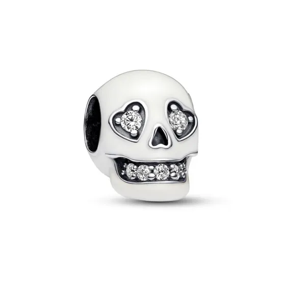 Glow-in-the-Dark Sparkling Skull Charm, Enamel & Clear CZ Vaughan's Jewelry Edenton, NC