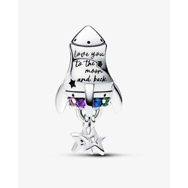 Space Love Rocket Charm, Man-Made Crystals & Clear CZ Image 2 Vaughan's Jewelry Edenton, NC