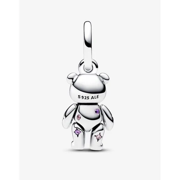 Moveable Teddy Bear Dangle Charm, Man-Made Crystals & Pink CZ Image 2 Vaughan's Jewelry Edenton, NC
