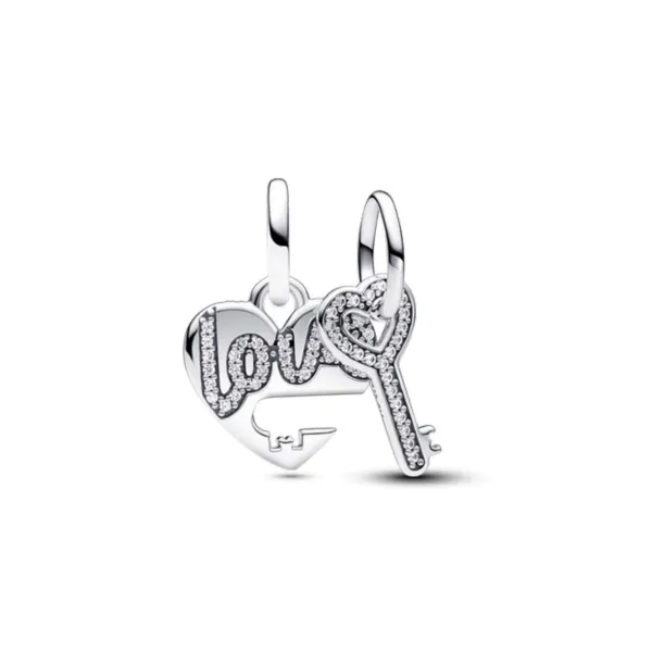 Splittable Heart and Key Dangle Charm, Clear CZ Vaughan's Jewelry Edenton, NC