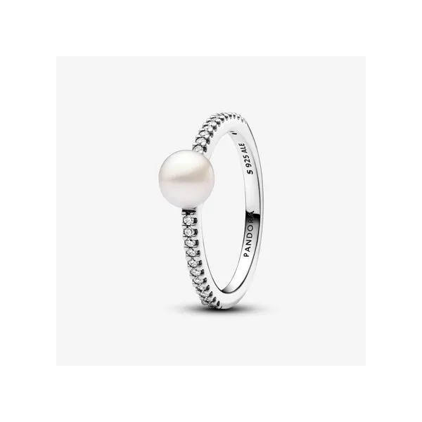 8.5, Treated Freshwater Cultured Pearl & Pave Ring, Clear CZ Vaughan's Jewelry Edenton, NC