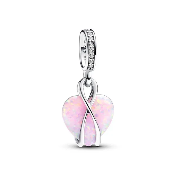 Mum Opalescent Heart Dangle Charm, Clear CZ & Pink Lab-Created Opal Vaughan's Jewelry Edenton, NC