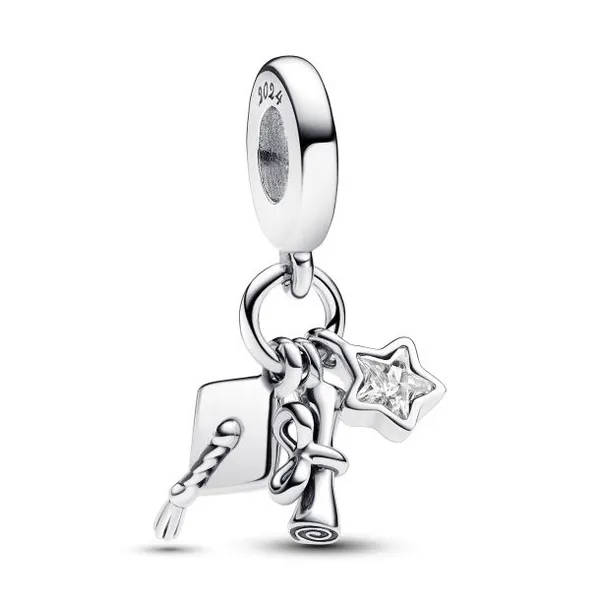 2024 Graduation Triple Dangle Charm, Clear CZ Vaughan's Jewelry Edenton, NC