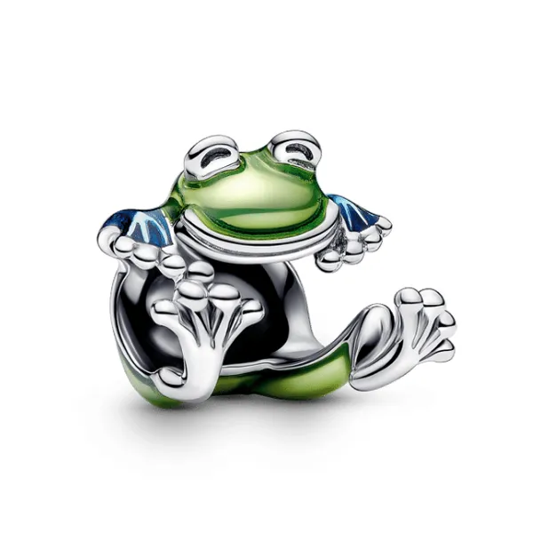 Climbing Frog Charm, Transparent Classic Green & France Blue Enamel Vaughan's Jewelry Edenton, NC