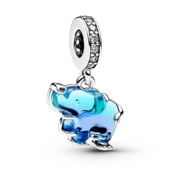 Blue & Purple Murano Glass Elephant Dangle Charm, Clear CZ Vaughan's Jewelry Edenton, NC