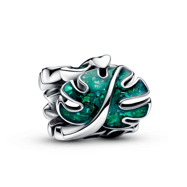 Green Monstera Leaves Charm, Holo Glittery Ultramarine Green Vaughan's Jewelry Edenton, NC