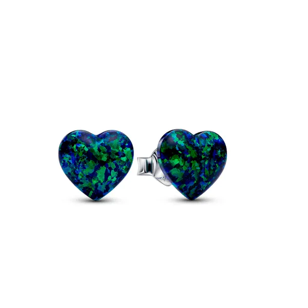 Opalescent Green Heart Stud Earrings, Blue Green Lab-Created Opal Vaughan's Jewelry Edenton, NC