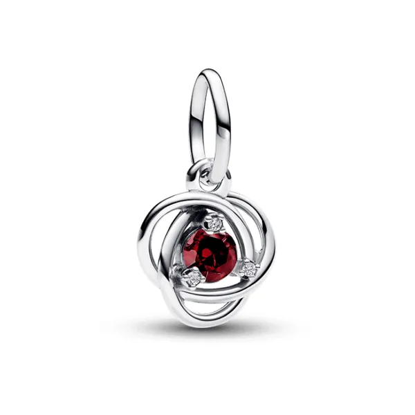 July Red Eternity Circle Dangle Charm, Salsa Red Man-Made Crystal & Clear CZ Vaughan's Jewelry Edenton, NC