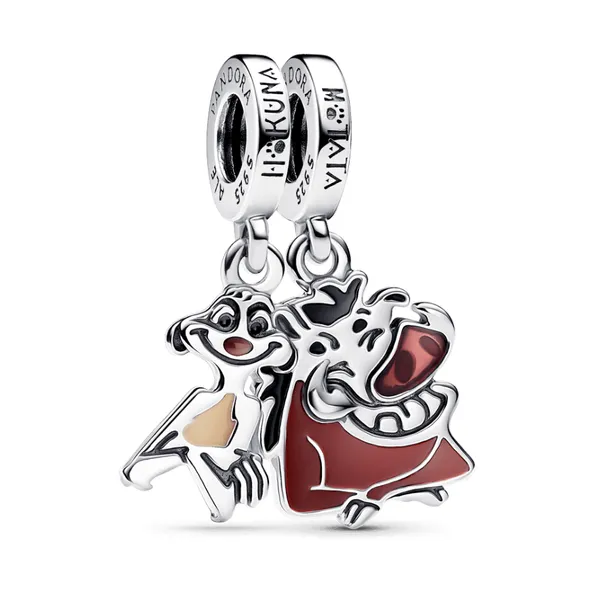 Disney The Lion King Timon & Pumbaa Splittable Dangle Charm, Cocoa Brown, Black, Transparent Cerise, Wine Red, Apricot Gelato Enamel Vaughan's Jewelry Edenton, NC