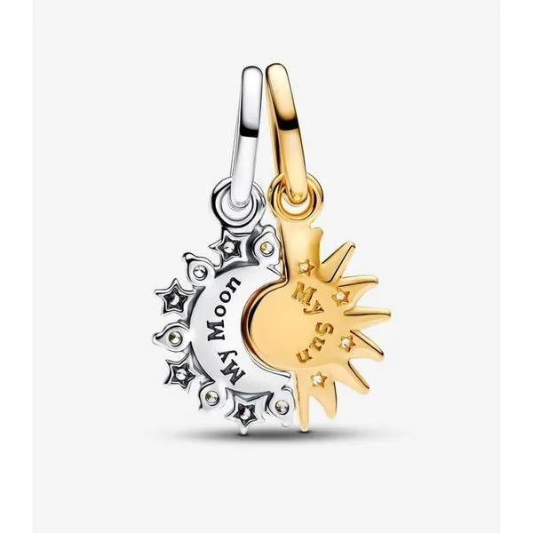 SS/YGP Splittable Sun & Moon Dangle Charm, Clear CZ Image 2 Vaughan's Jewelry Edenton, NC