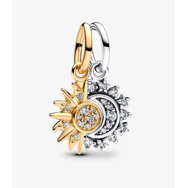 SS/YGP Splittable Sun & Moon Dangle Charm, Clear CZ Vaughan's Jewelry Edenton, NC