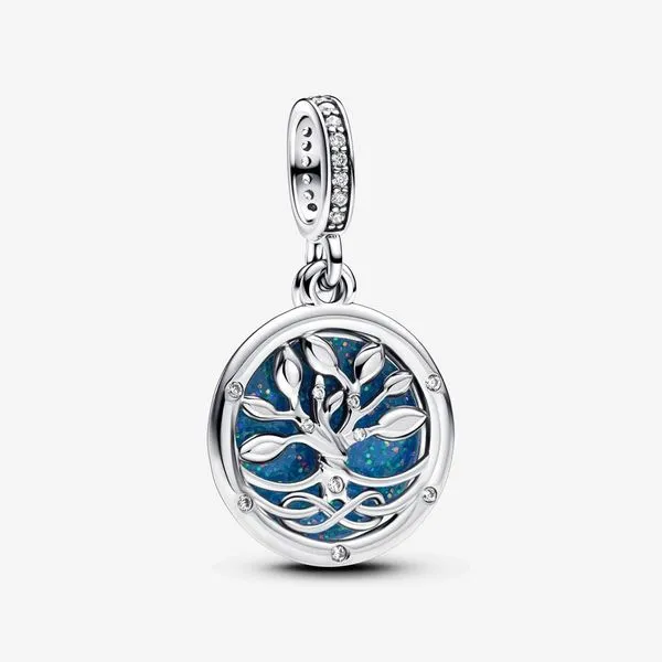 Glow-in-the-Dark Infinity Tree Double Dangle Charm, Blue & White Enamel & Clear CZ Vaughan's Jewelry Edenton, NC