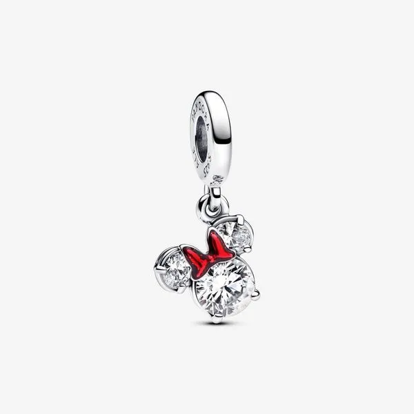 Disney Minnie Mouse Silhouette Dangle Charm, Clear CZ & Holo Glittery Red Chili Pepper Enamel Vaughan's Jewelry Edenton, NC