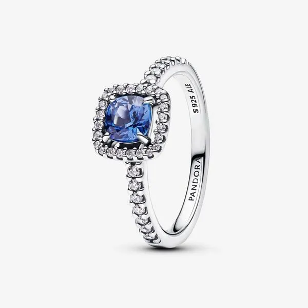 Sparkling Square Blue Halo Ring, Cornflower Blue Man-Made Crystal & Clear CZ Vaughan's Jewelry Edenton, NC