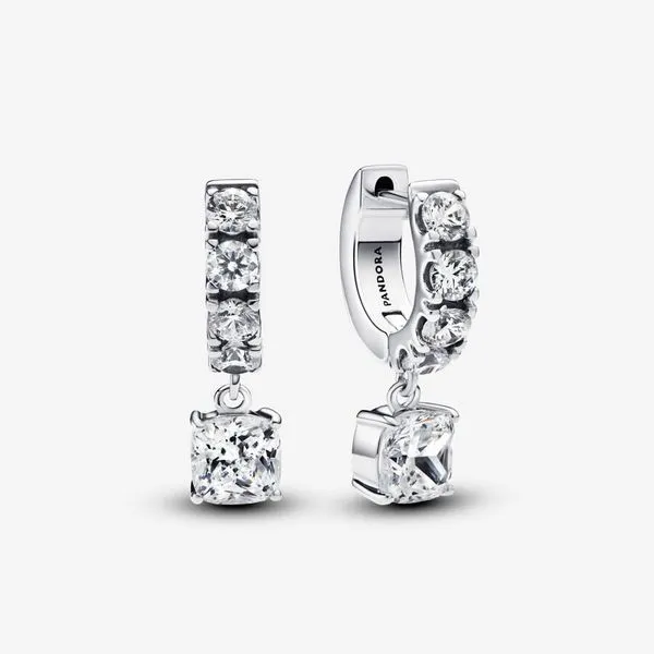 Pave' Dangle Hoop Earrings, Clear CZ Vaughan's Jewelry Edenton, NC