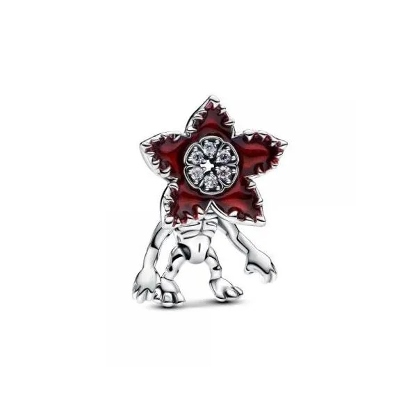 Stranger Things Project Red Moveable Demogorgon Dangle Charm, Clear CZ & Black & Pearlescent Red Enamel Vaughan's Jewelry Edenton, NC