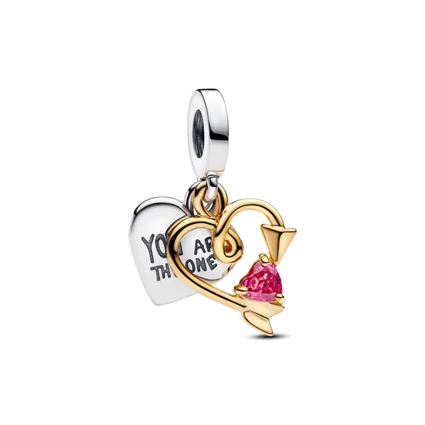 SS/YGP Engravable Heart & Arrow Double Dangle Charm, Red CZ Vaughan's Jewelry Edenton, NC