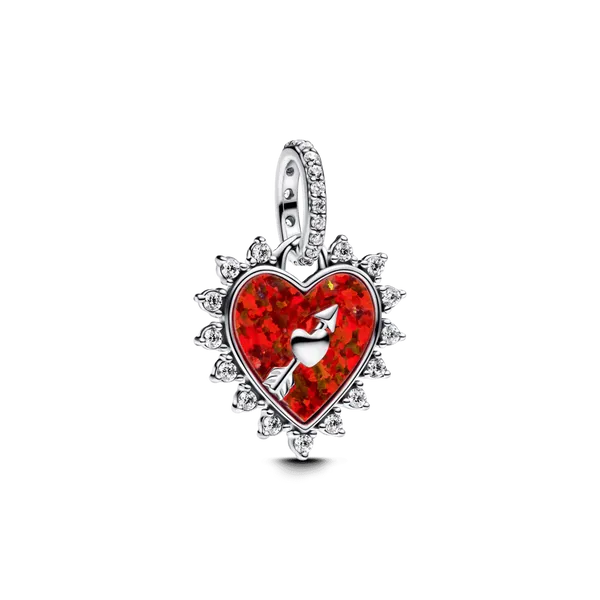 Spinnable Arrow Heart Dangle Charm, Clear CZ & Red Lab-Created Opal Vaughan's Jewelry Edenton, NC