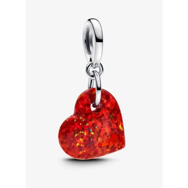 Opalescent Red Heart Dangle Charm. Red Lab-Created Opal Vaughan's Jewelry Edenton, NC