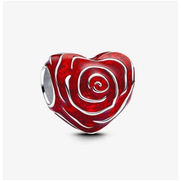 Rose Heart Charm, Transparent Holo Red Enamel Vaughan's Jewelry Edenton, NC