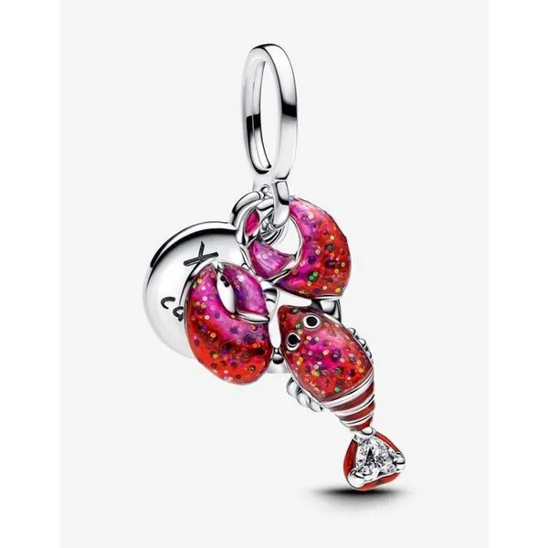 Lobster Dangle Charm, Clear CZ & Black, Transparent Lilac Rose, Glossy Red, Glitter Enamel Vaughan's Jewelry Edenton, NC