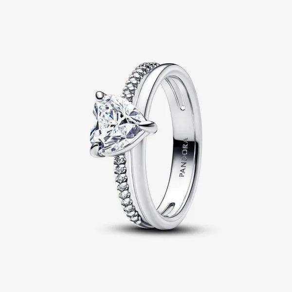 9, Double Band Heart Ring, Clear CZ Vaughan's Jewelry Edenton, NC